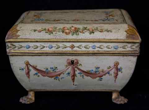 Appraisal: REGENCY TOLE PEINTE TEA CADDY of sarcophagus form and set