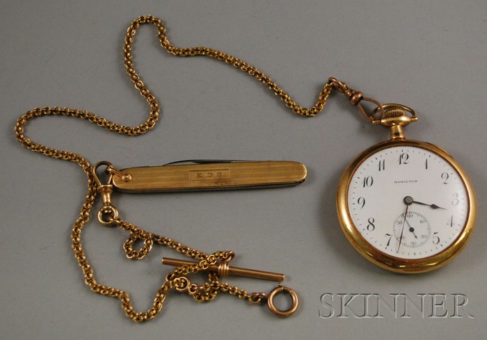 Appraisal: kt Gold Hamilton Pocket Watch -jewel movement with watch chain