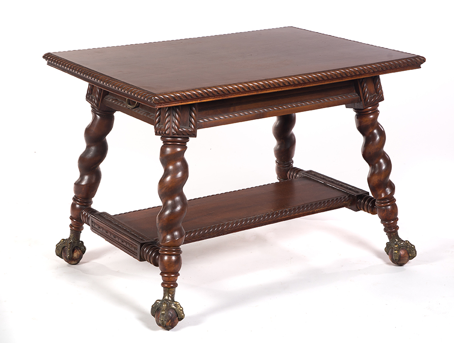 Appraisal: MAHOGANY LIBRARY TABLE American ca Top with gadrooned edge briar