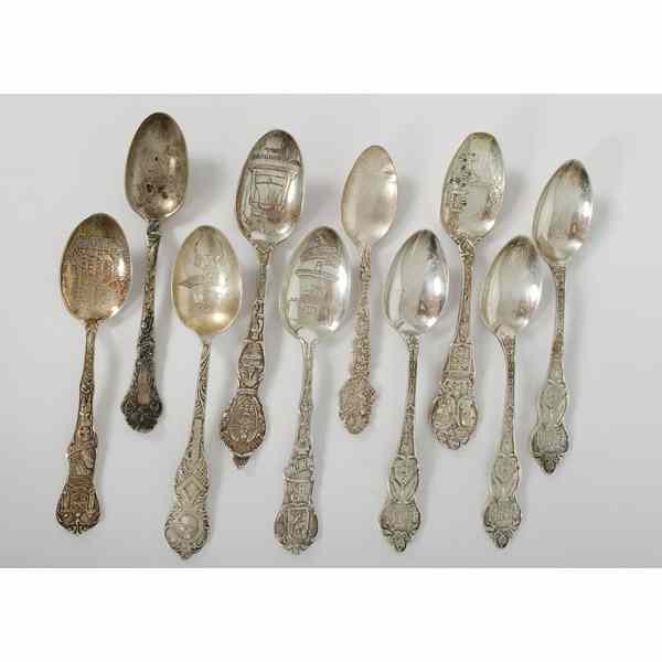 Appraisal: Group of Sterling Souvenir Spoons Continental a group of thirty