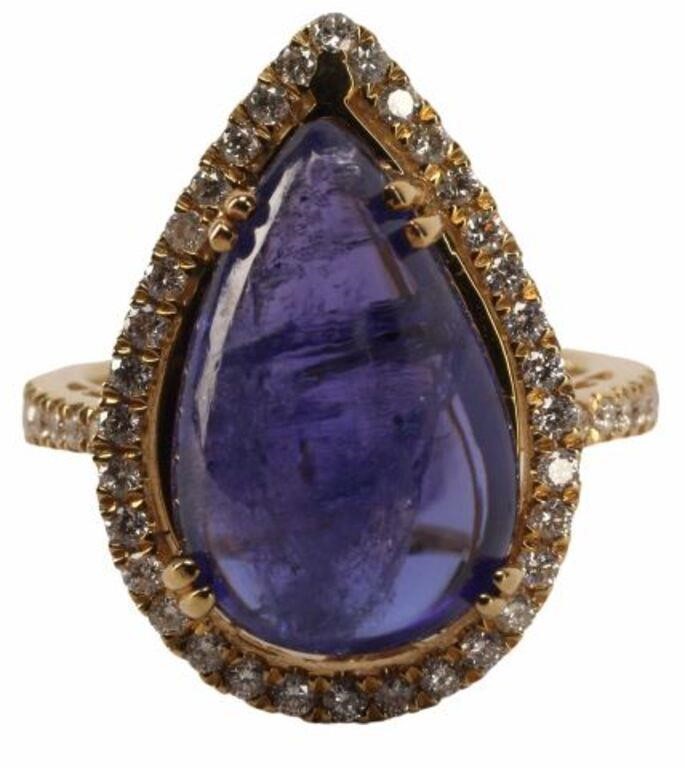 Appraisal: Estate kt yellow gold ring pear-shaped tanzanite cabochon approx cts