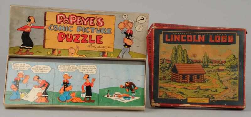 Appraisal: Lot of Popeye Picture Puzzle Lincoln Log Set Description Popeye