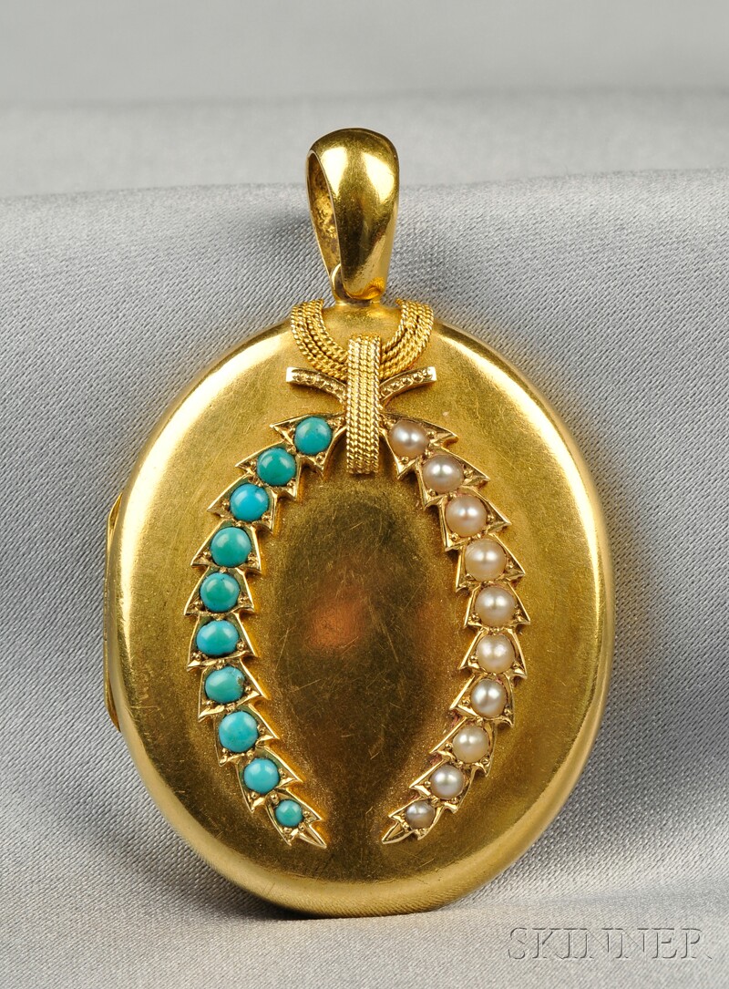 Appraisal: Victorian kt Gold Split Pearl and Turquoise Locket with split