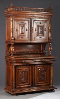 Appraisal: French Henri II Style Carved Walnut Buffet a Deux Corps