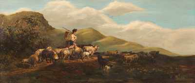 Appraisal: Continental School th Century Shepherd and sheep Oil on canvas