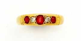 Appraisal: A ct gold five stone red stone and diamond ring