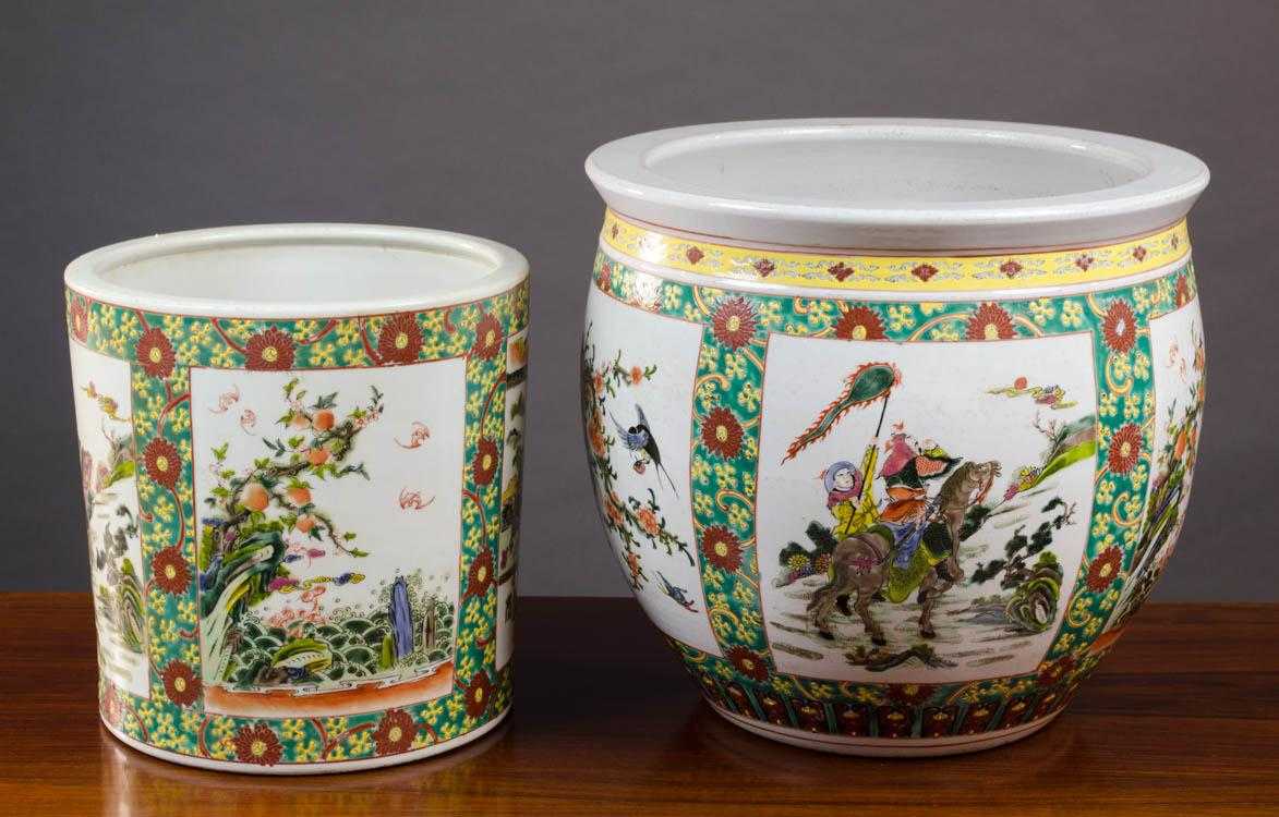 Appraisal: TWO CHINESE PORCELAIN VESSELS the planter with enamel painted floral