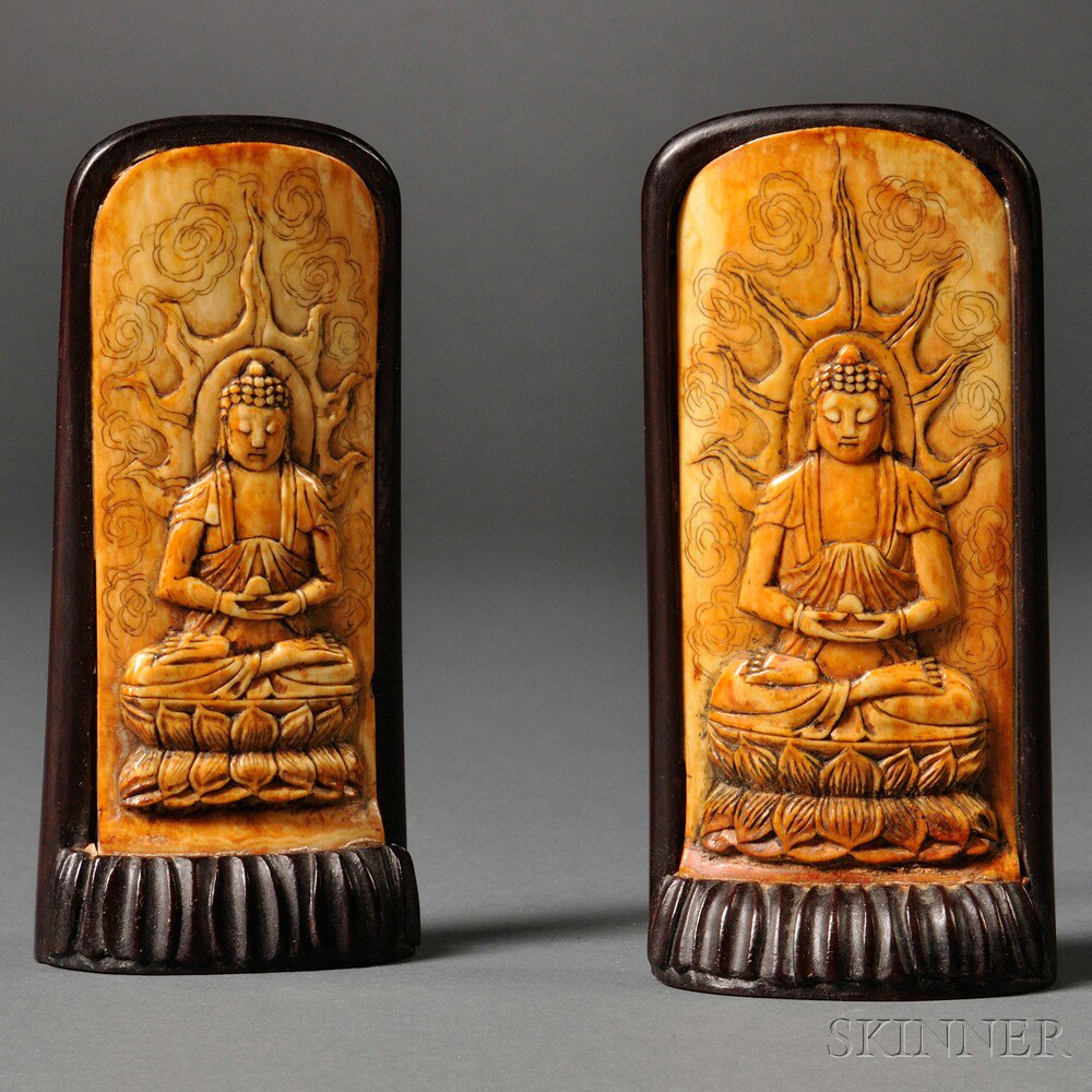 Appraisal: Two Ivory Buddhist Plaques China each depicting the Buddha seated