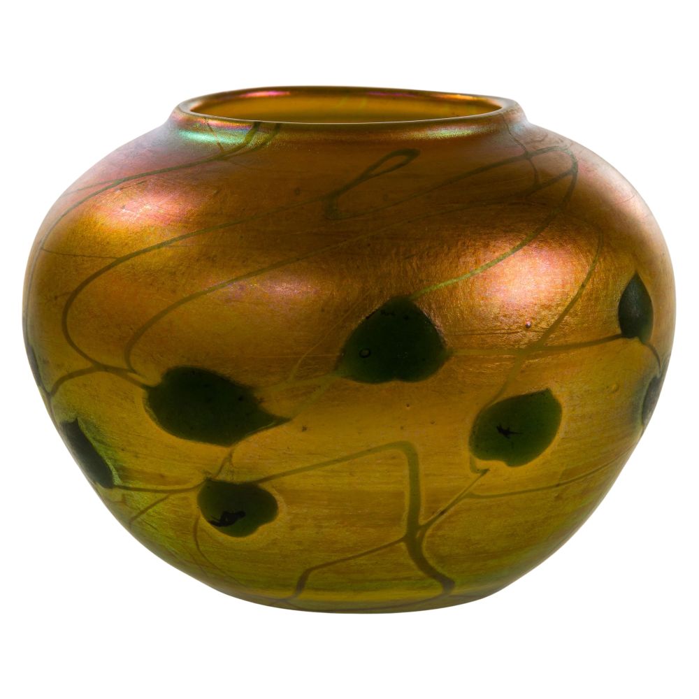 Appraisal: LOUIS COMFORT TIFFANY FAVRILE VASEJar form having green foliate vine