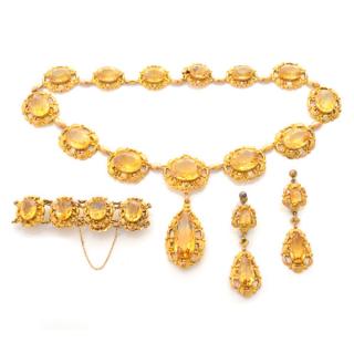 Appraisal: Victorian Citrine k Gold Demi Parure Including one graduated citrine