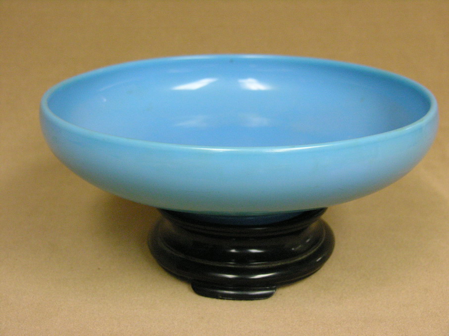 Appraisal: FIFTIES BLUE CONSOLE BOWL WITH STAND Original black glass base