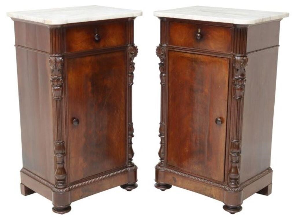 Appraisal: pair Italian mahogany bedside cabinets th c having marble tops