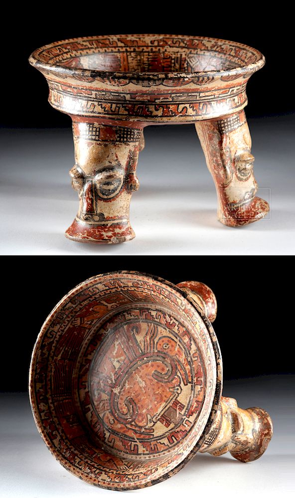 Appraisal: Large Nicoya Polychrome Tripod Vessel w Rattle Legs Pre-Columbian Central