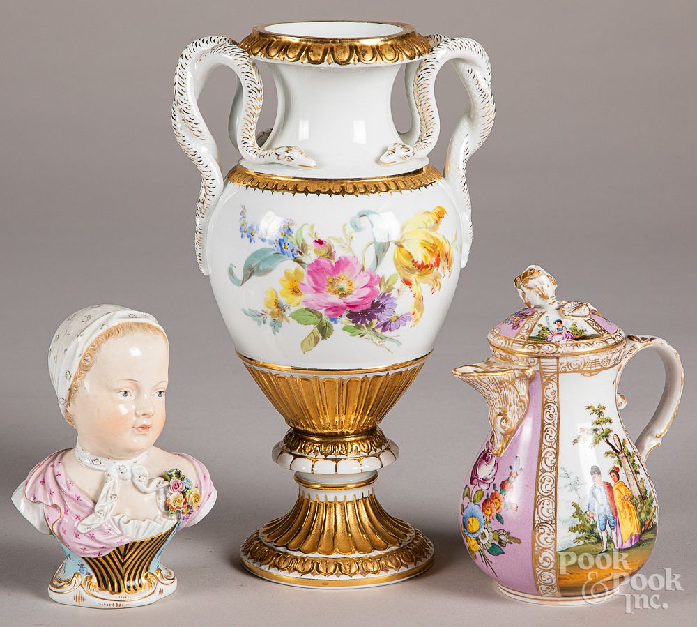 Appraisal: Three pieces of Meissen porcelain Three pieces of Meissen porcelain