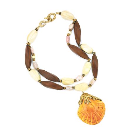 Appraisal: Yves Saint Laurent Double Strand Wood Necklace with Flame Tinged