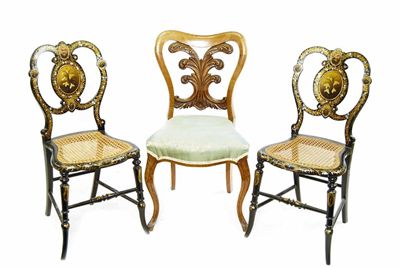 Appraisal: A pair of Victorian papier-mache side chairs each inlaid mother