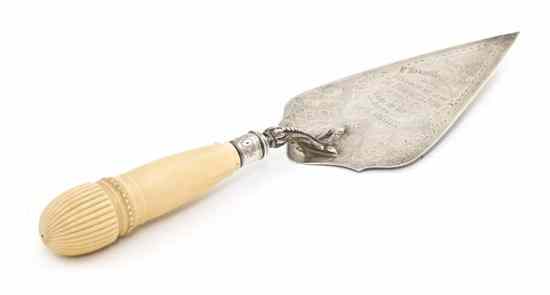 Appraisal: An English Silver and Ivory Presentation Mason's Trowel Elkington Co