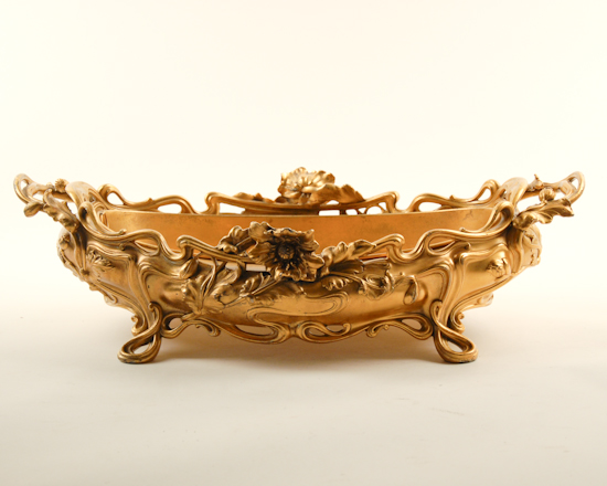 Appraisal: A Gilt Bronze Art Nouveau Jardiniere probably European oval in