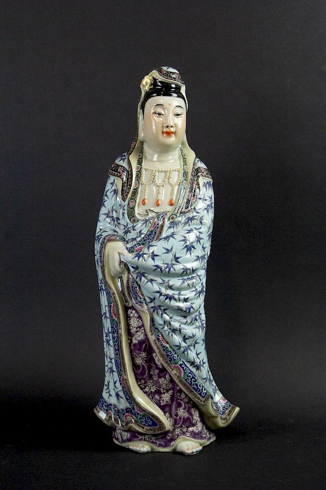 Appraisal: Famille Rose Enameled Porcelain Figure of Guanyin Chinese th century