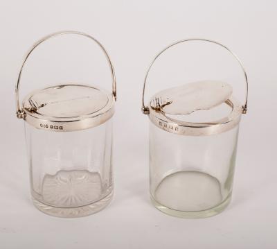 Appraisal: A near pair of silver mounted jam jars Birmingham and