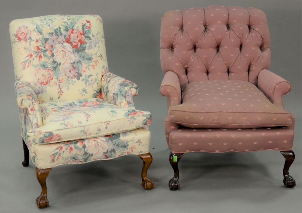 Appraisal: Two Margolis near matching upholstered armchairs each with ball and