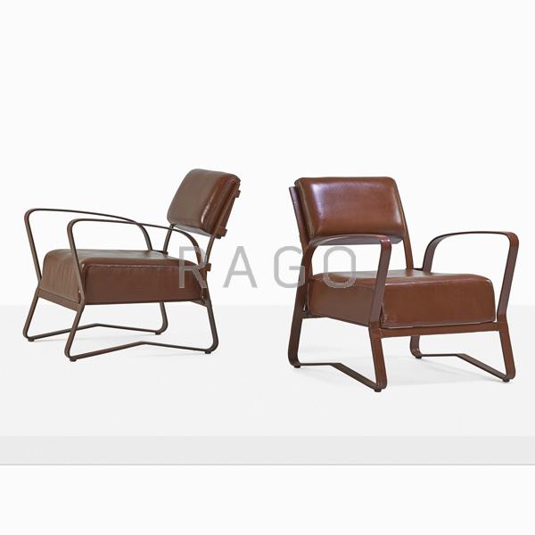 Appraisal: JACQUES ADNET Pair of lounge chairs Condition Report Leather on