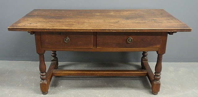 Appraisal: - Pennsylvania walnut tavern table c with two drawers and