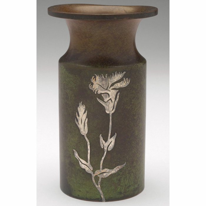 Appraisal: Heintz vase sterling on bronze applied floral design original patina