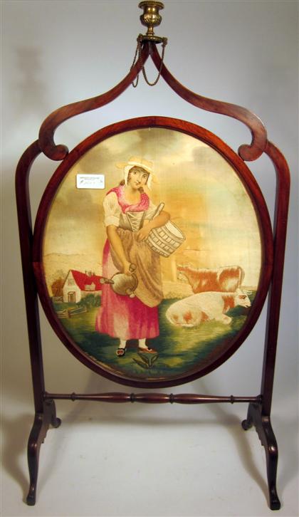 Appraisal: French mahogany and needlepoint fire screen th century