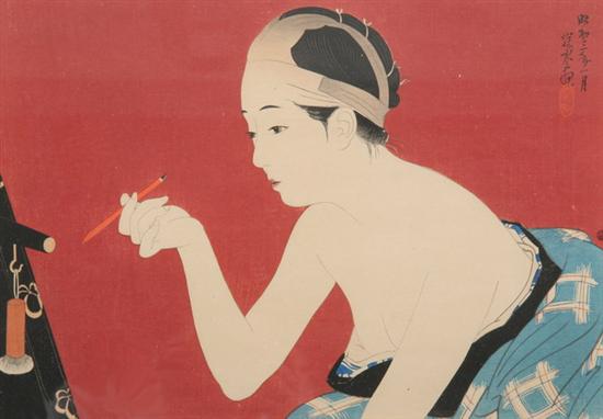 Appraisal: ITO SHINSUI Japanese - A WOMAN PENCILING HER EYEBROWS MAYA