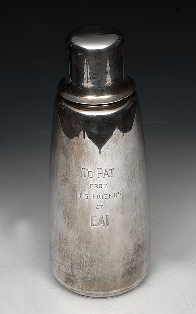 Appraisal: A STERLING SILVER FLASK of simple tapering cylindrical form by