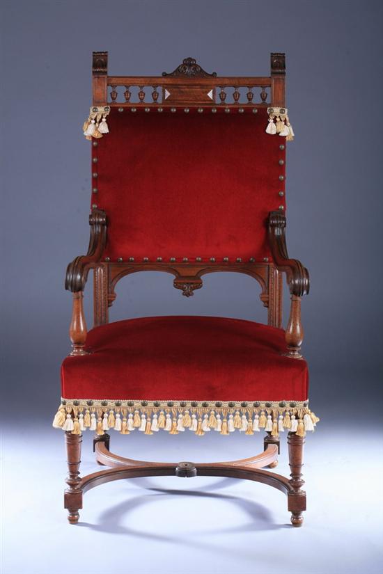 Appraisal: FRENCH REVIVAL FRUITWOOD BAROQUE STYLE FAUTEUIL th century with nailed