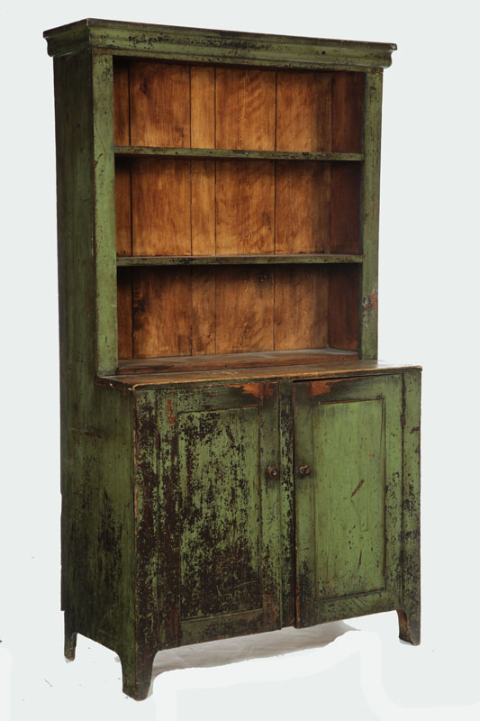 Appraisal: STEP-BACK CUPBOARD American mid th century poplar One-piece with open