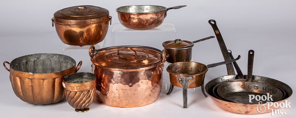 Appraisal: Group of copper cookware th c Group of copper cookware