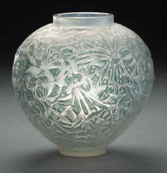 Appraisal: R Lalique ''Gui'' vase with light blue tint Engraved signature