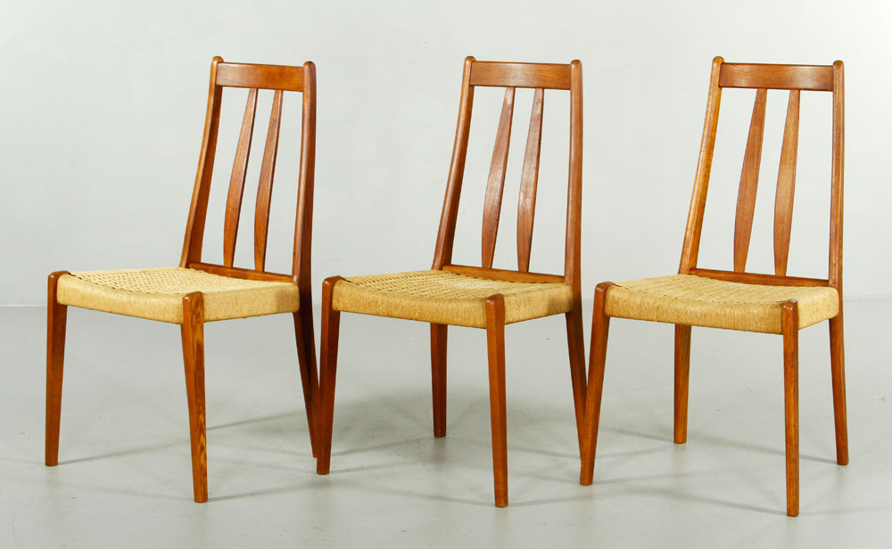 Appraisal: - Scandinavian Teak Chairs Set of three Scandinavian chairs teak