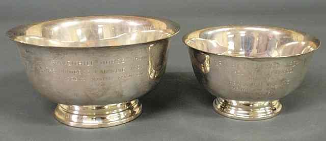 Appraisal: Two round sterling silver Revere type trophy bowls largest h