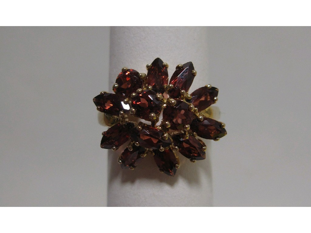 Appraisal: Nine carat gold garnet cluster ring