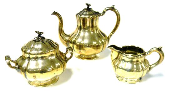 Appraisal: Mid- th C Russian silver three-piece tea set shaped pear