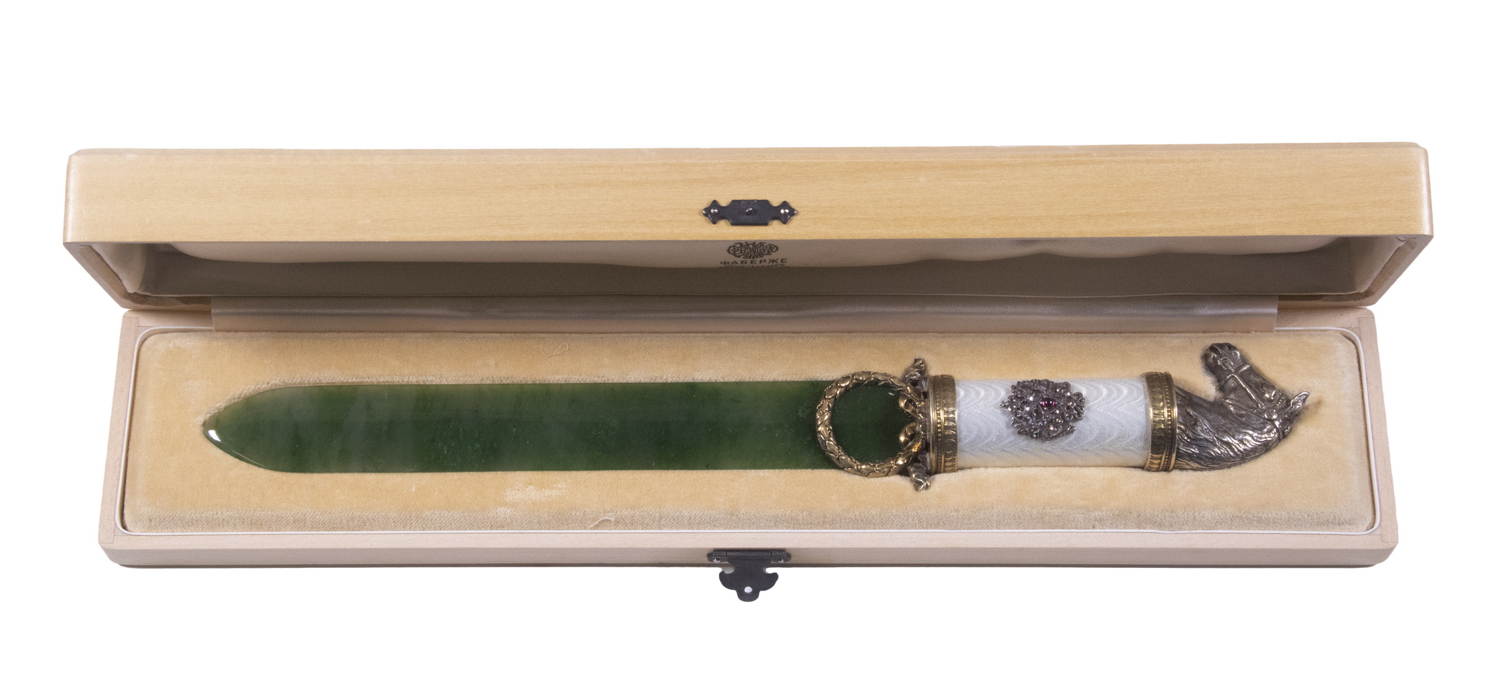 Appraisal: CASED RUSSIAN GILT SILVER NEPHRITE LETTER OPENER Russian Gilt -Silver