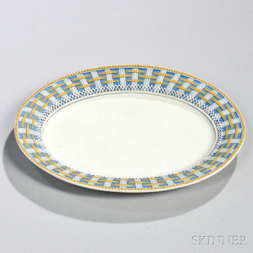 Appraisal: Wedgwood Tricolor Jasper Strapwork Tray England c oval shape with