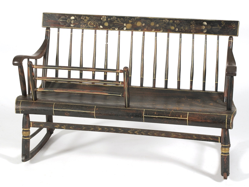 Appraisal: GRAIN-PAINTED MAMMY'S BENCH th CenturyWith stencilled fruit and flower decoration