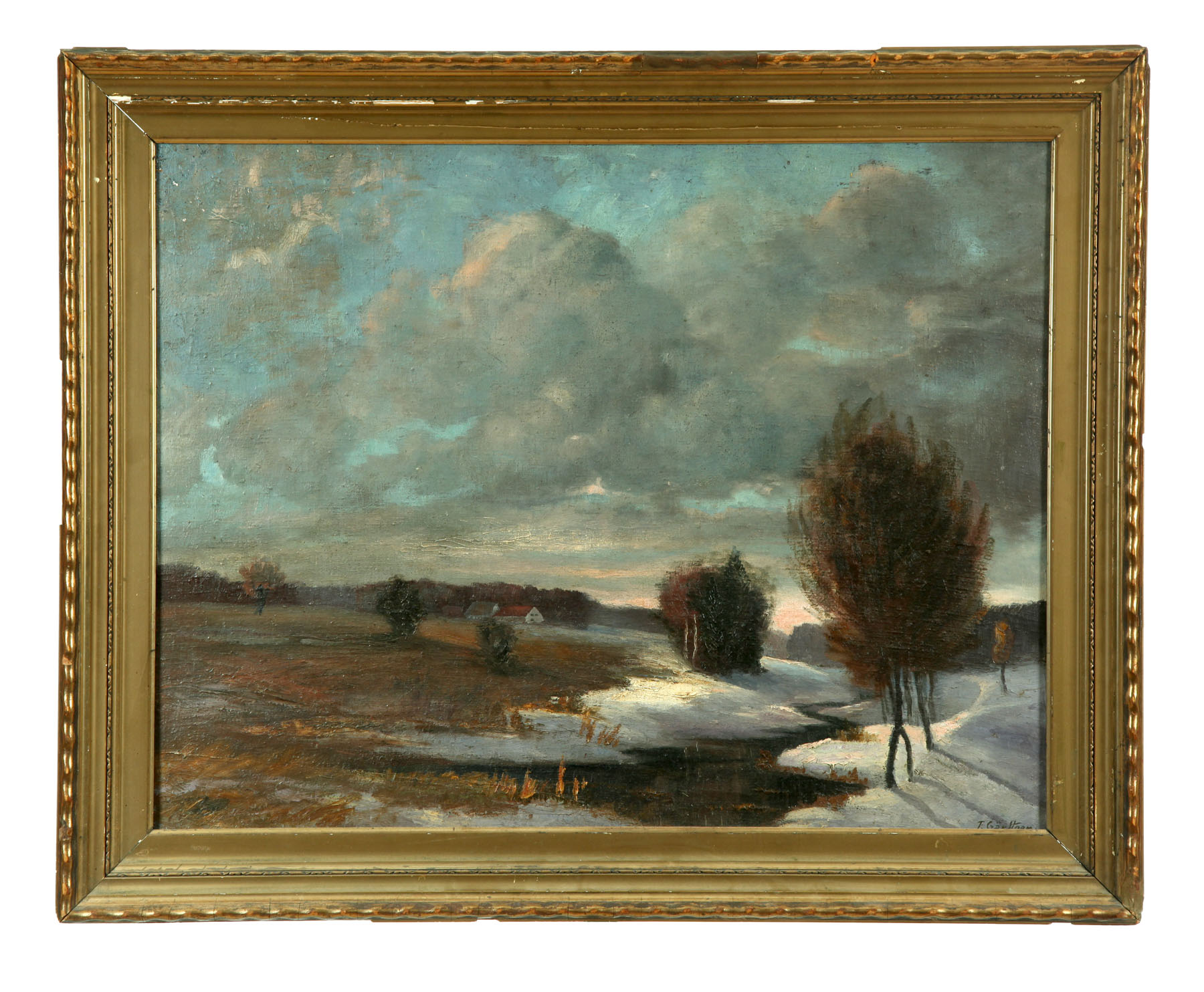 Appraisal: WINTER SCENE TH CENTURY Oil on canvas signed ''F Gar