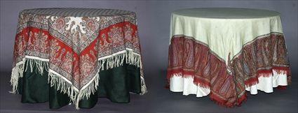 Appraisal: Pair of Tables Covered with Paisley Shawls Together with a