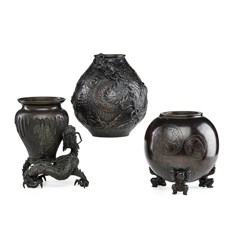 Appraisal: JAPANESE MEIJI BRONZE VESSELS Condition Report