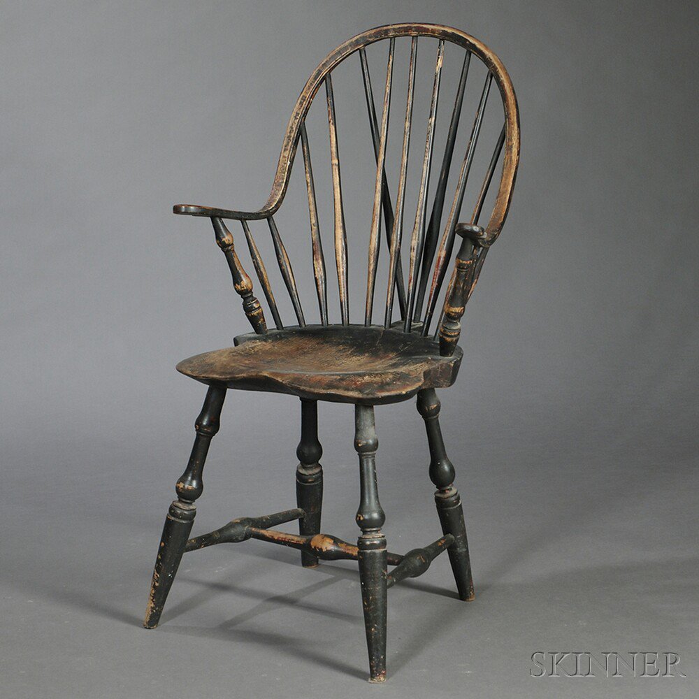 Appraisal: Windsor Continuous Armchair Connecticut late th century with vase and