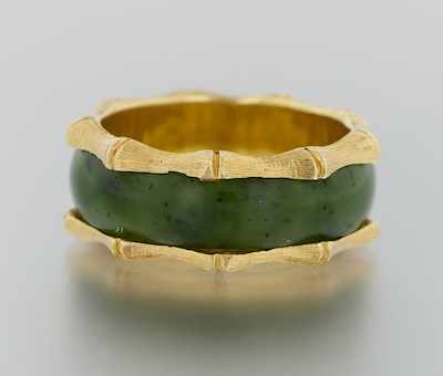 Appraisal: A Gentleman's Gold and Jade Band k yellow gold ring