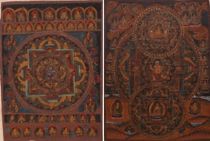 Appraisal: Pair of Tibetian Oil Paintings Pair of Tibetian oil on