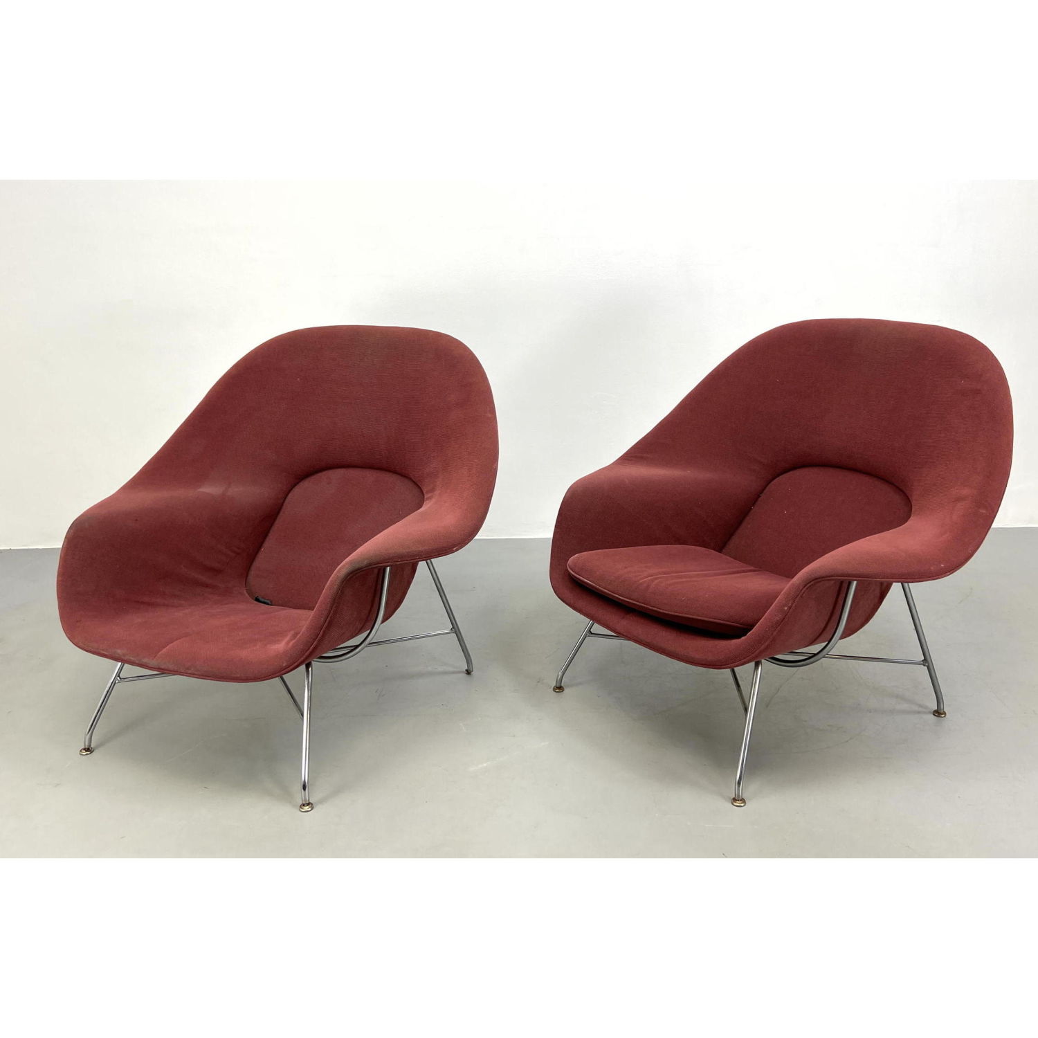 Appraisal: Pair EERO SAARINEN for KNOLL Womb Chairs Chrome frame Dimensions