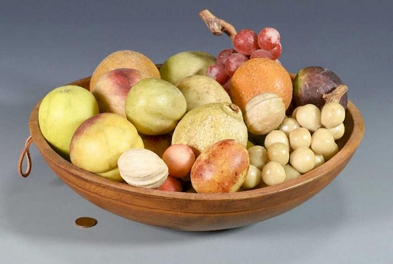 Appraisal: Carved Stone Fruit with bowl Grouping of pieces of carved